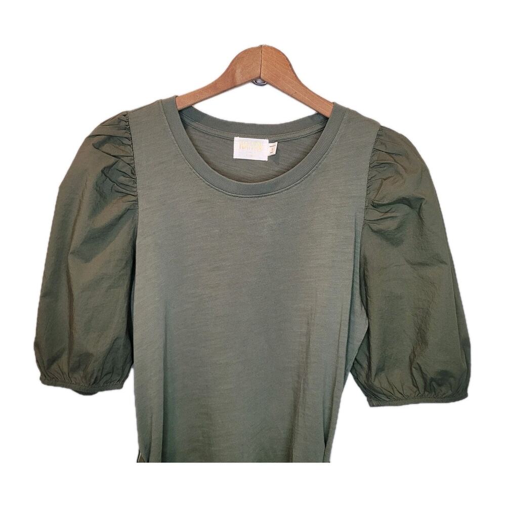Nation LTD Green Cotton Evangeline Puff Sleeve Flounced Hem Belted Dress Size S - Picture 3 of 8